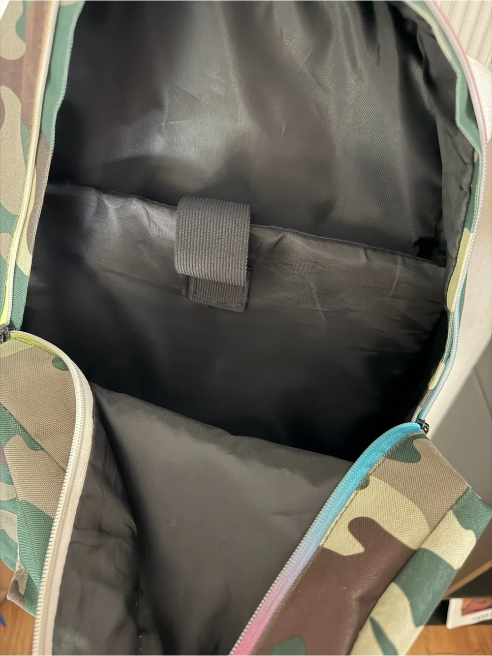 New Balance Green Camouflage Backpack with Rainbow Trim